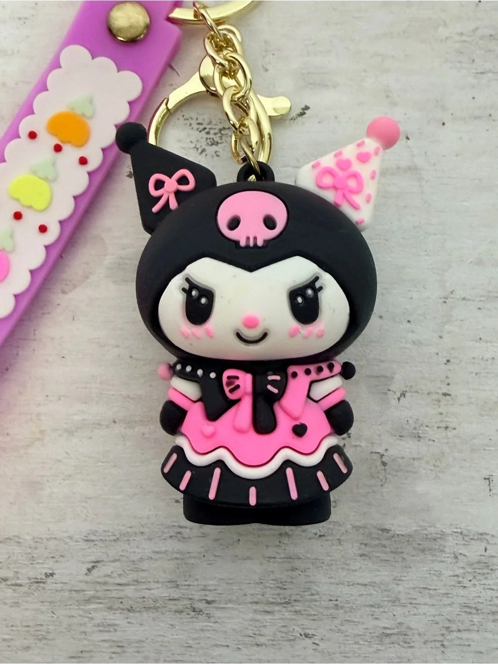 Kuromi Black & Pink Character Keychain with Silicone Strap